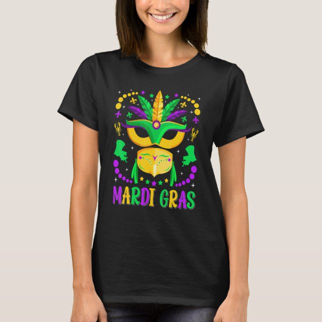Mardi Gras Carnival Mask Beads Costume Mardi Gras T-Shirt (Front)