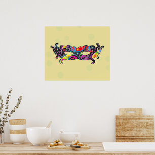 Mardi Gras Carnival Mask - Black Pink Yellow Blue Poster