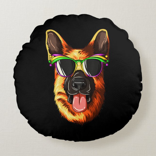 Mardi Gras Carnival Mask German Shepherd Round Cushion (Front)