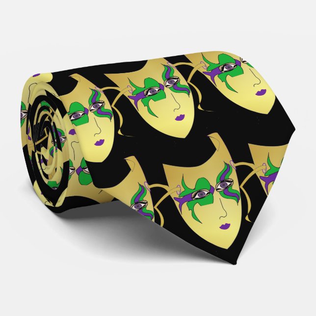 Mardi Gras Carnival  Mask  on Black NeckTie (Rolled)