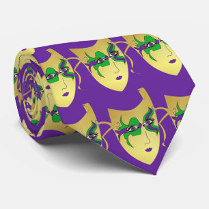 Mardi Gras Carnival  Mask  on Purple NeckTie