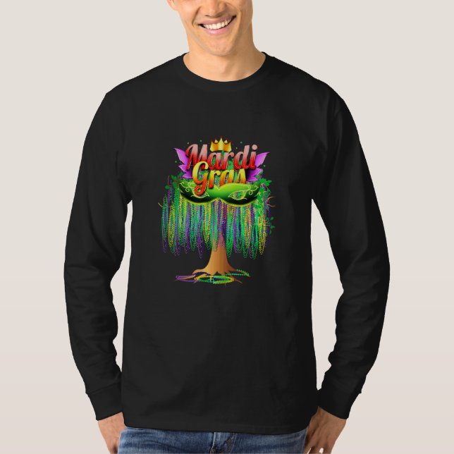 Mardi Gras Carnival Mexican Graphic Bead-Tree Bour T-Shirt (Front)