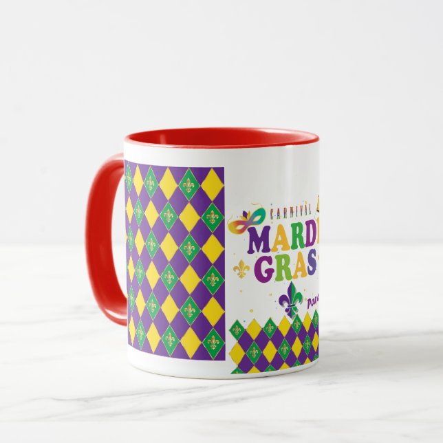 Mardi Gras Carnival Party Fleur de Lis Rhombus Mug (Front Left)