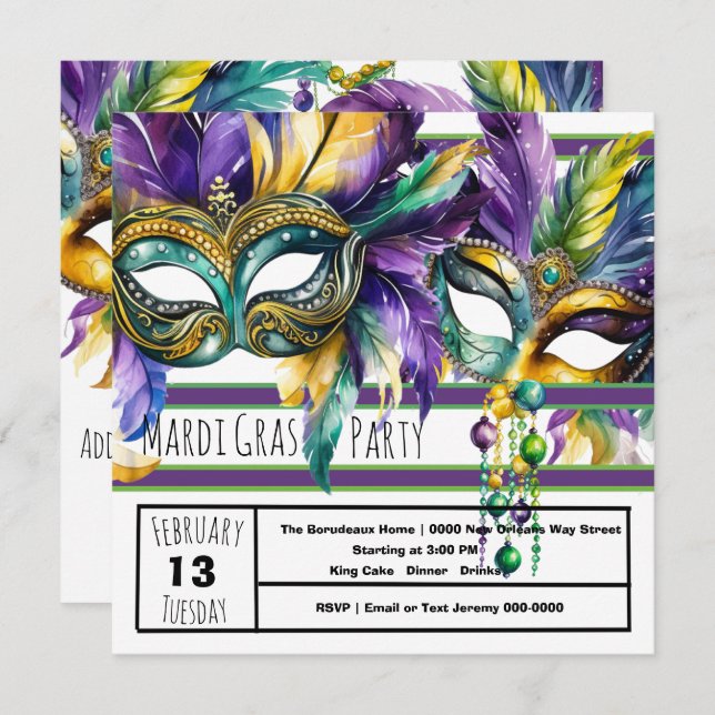 Mardi Gras Carnival Party Invitation (Front/Back)