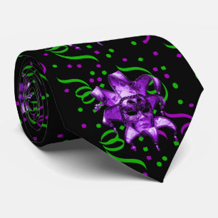Mardi Gras Carnival  Purple Mask With Confetti Tie