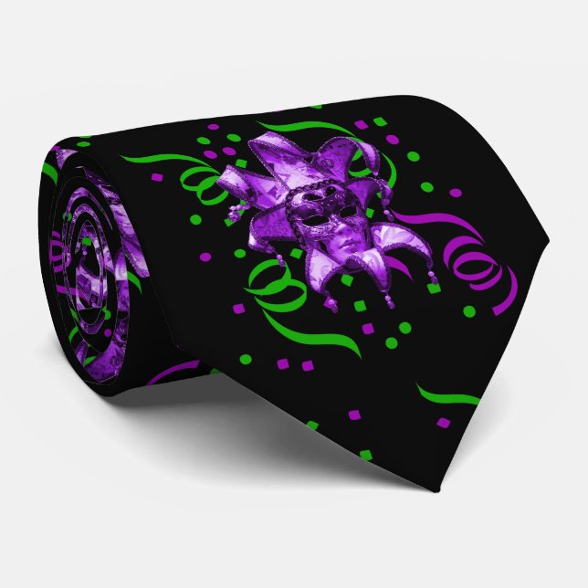 Mardi Gras Carnival  Purple Mask With Confetti Tie (Rolled)