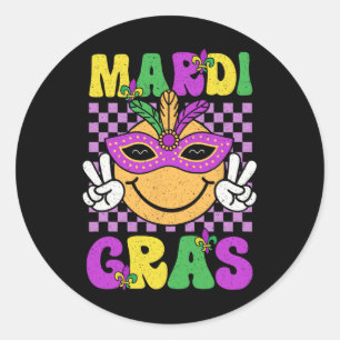 Mardi Gras Carnival Smile Face Mask Feathers Boys Classic Round Sticker