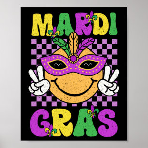 Mardi Gras Carnival Smile Face Mask Feathers Boys Poster