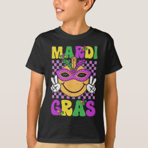 Mardi Gras Carnival Smile Face Mask Feathers Boys T-Shirt