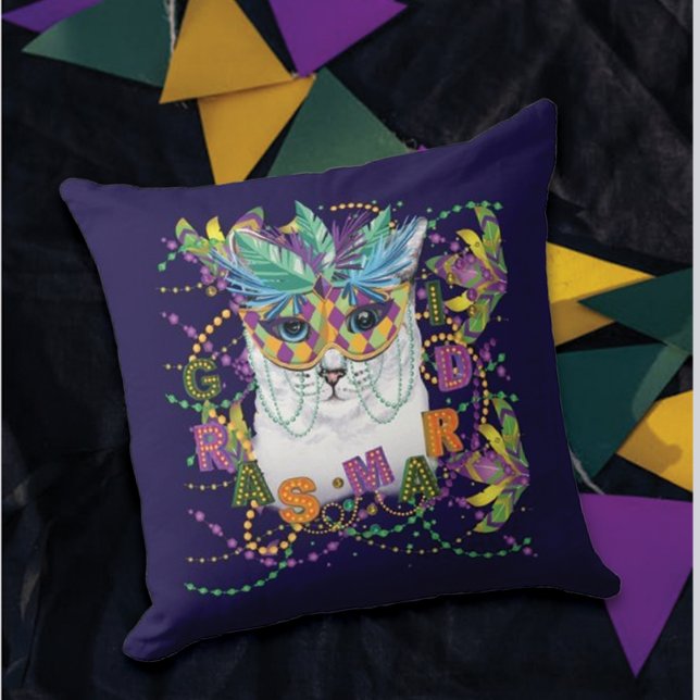 Mardi Gras Cat, Funny Mardi Gras Cushion (Creator Uploaded)