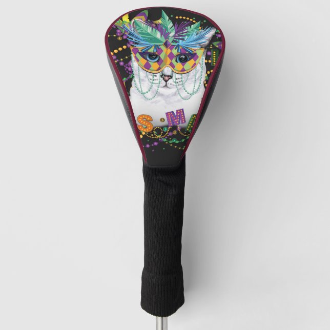 Mardi Gras Cat, Funny Mardi Gras Golf Head Cover (Front)