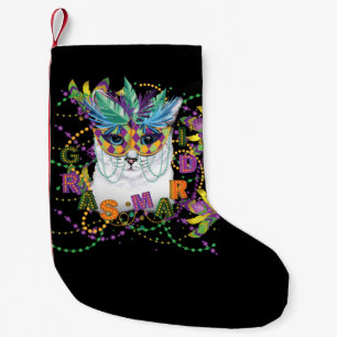 Mardi Gras Cat, Funny Mardi Gras Small Christmas Stocking