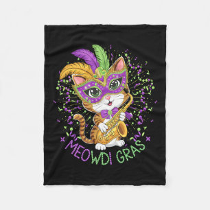 Mardi Gras Cat Lovers Fleece Blanket