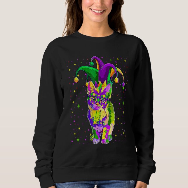 Mardi Gras Cat Mask Funny Carnival Parade Party Ca Sweatshirt (Front)