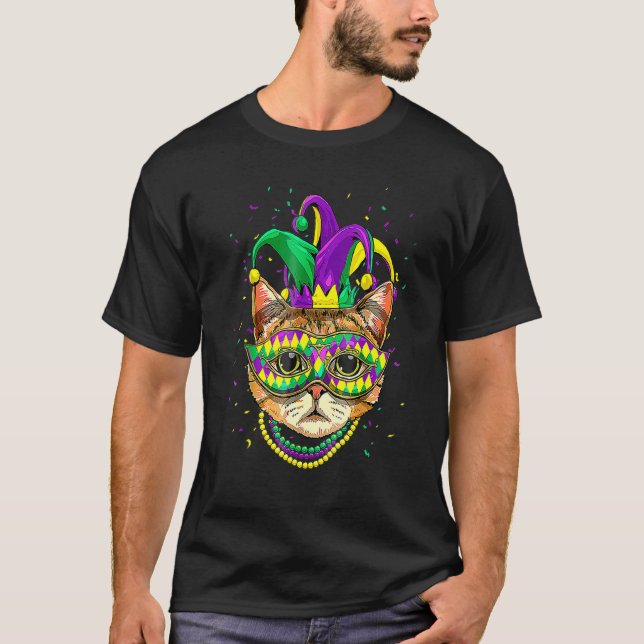 Mardi Gras Cat Mask Funny Carnival Parade Party Ca T-Shirt (Front)
