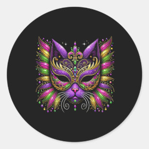 Mardi Gras Cat Mask New Orleans Women Kids Mardi G Classic Round Sticker