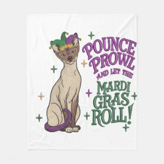 Mardi Gras Cat Pounce Proud Mask Art Fleece Blanket