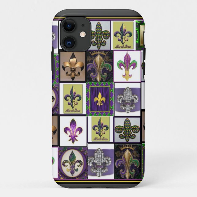 Mardi Gras Celebration collage fleur de lis Case-Mate iPhone Case (Back)