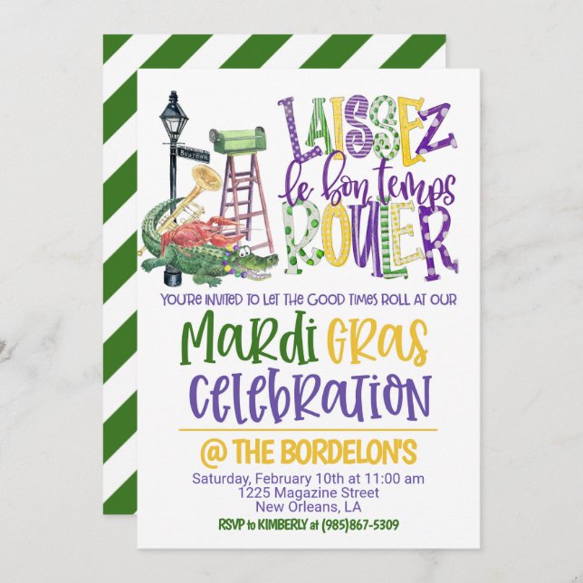 Mardi Gras Celebration Invitation (Front/Back)