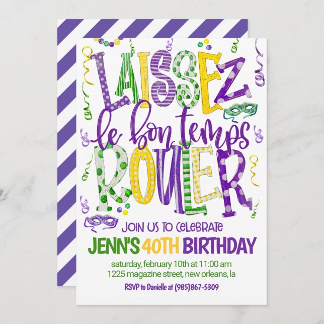 Mardi Gras Celebration Invitation (Front/Back)