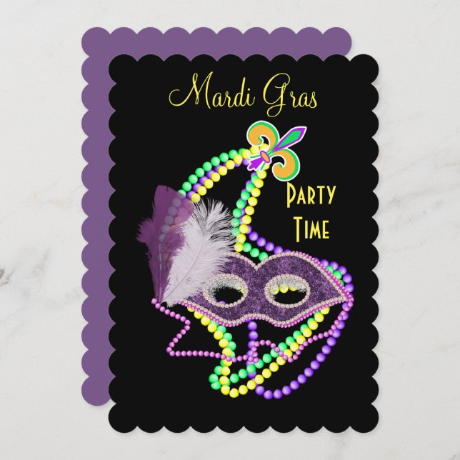 Mardi Gras Celebrations Fancy Mask Party Invitation (Front/Back)