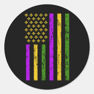 Mardi Gras Celebrations Us Mardi Gras Flag  Classic Round Sticker