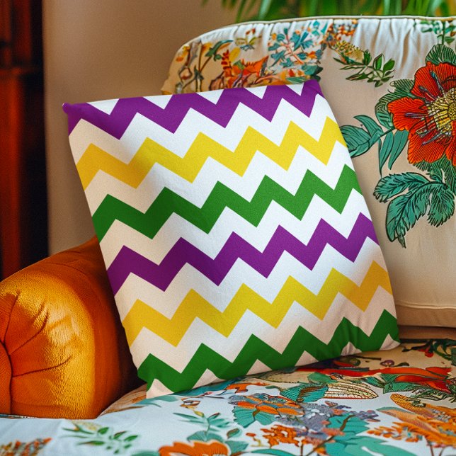 Mardi Gras Chevron Pattern Cushion (Mardi Gras Chevron Pattern Throw Pillow)