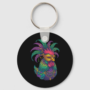 Mardi Gras Chicken Beads Carnival Farming Farmer Key Ring