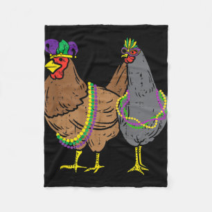 Mardi Gras Chicken Beads Jester Hat Funny Farming Fleece Blanket
