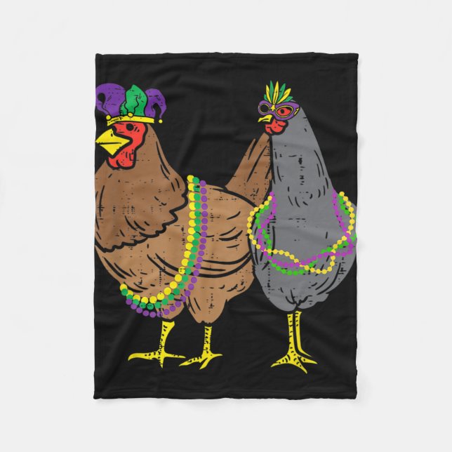 Mardi Gras Chicken Beads Jester Hat Funny Farming  Fleece Blanket (Front)