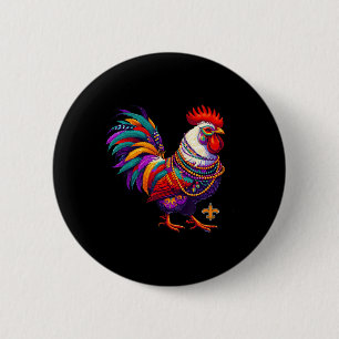 Mardi Gras Chicken Rooster Beads New Orleans Funny 6 Cm Round Badge