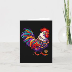 Mardi Gras Chicken Rooster Beads New Orleans Funny Card
