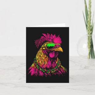 Mardi Gras Chicken Sungles Beads Farmer New Orlean Card