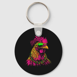Mardi Gras Chicken Sungles Beads Farmer New Orlean Key Ring