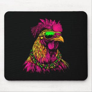 Mardi Gras Chicken Sungles Beads Farmer New Orlean Mouse Pad