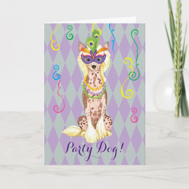 Mardi Gras Chinese Crested Card (Front)
