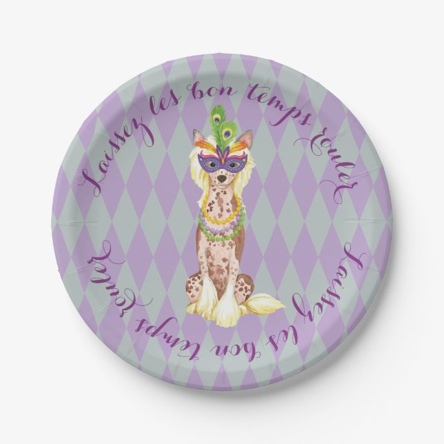 Mardi Gras Chinese Crested Paper Plate (Front)