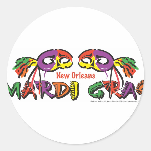 MARDI-GRAS CLASSIC ROUND STICKER (Front)