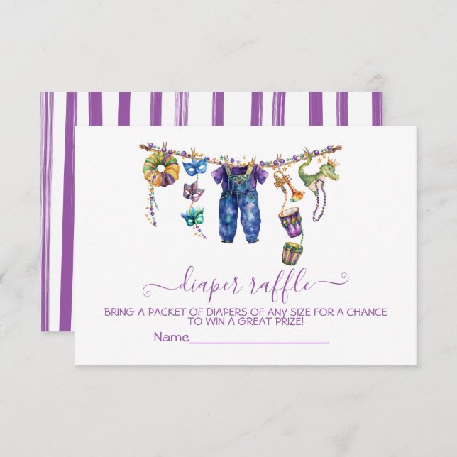 Mardi Gras clothesline Diaper Raffle card (Front/Back)