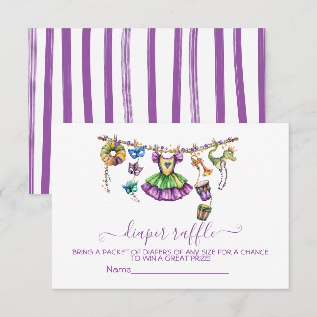 Mardi Gras clothesline Girl Diaper Raffle card (Front/Back)