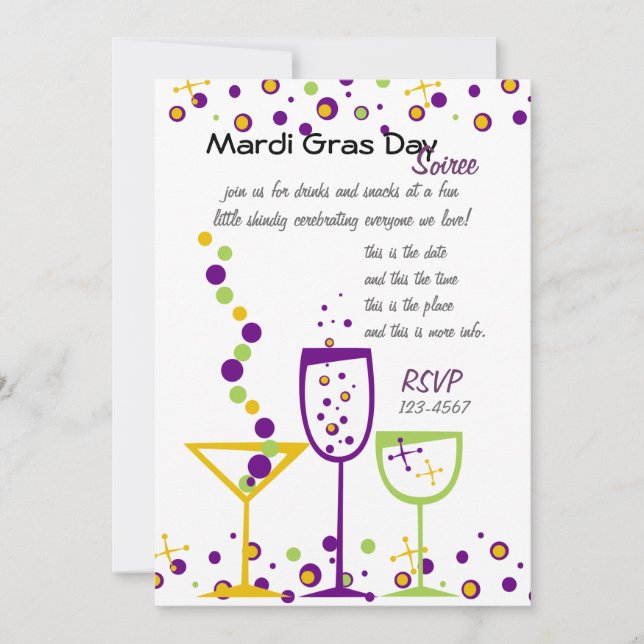 Mardi Gras Cocktails Invitation (Front)