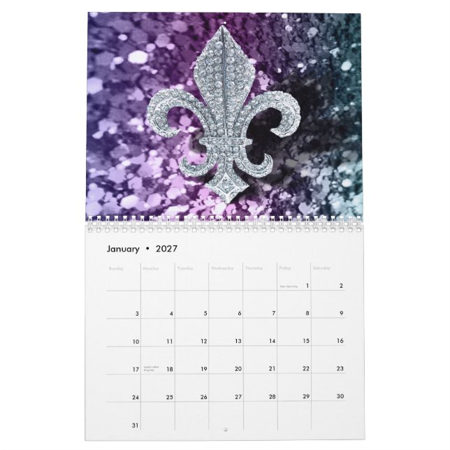 Mardi Gras collage fleur de lis 2014 Calendar (Jan 2027)