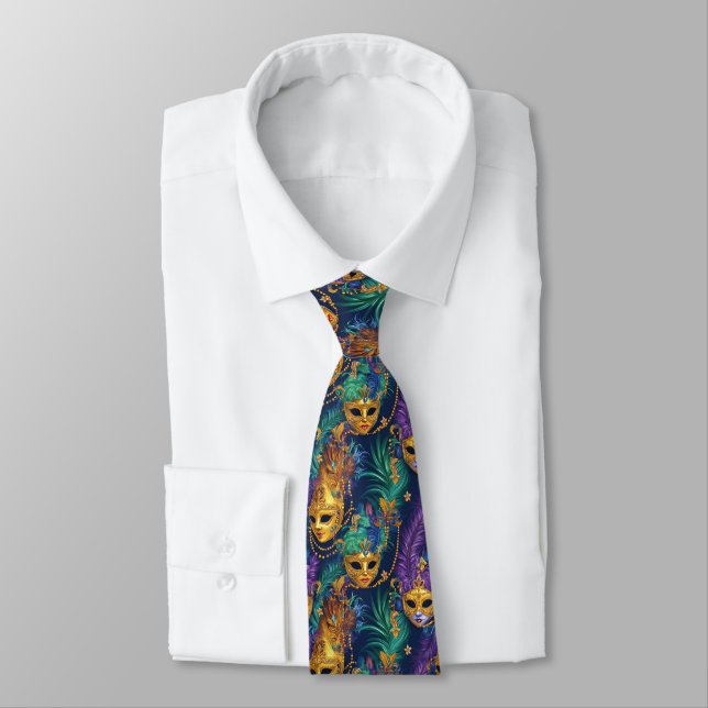 Mardi Gras Color Masks Tie (Tied)