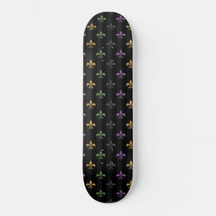 Mardi Gras Colorful Fleur De Lis Dark Vertical Skateboard