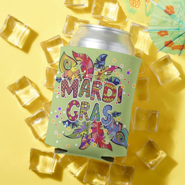 Mardi Gras Colourful Feathers Ready for Your Party Can Cooler (In Situ Summer)