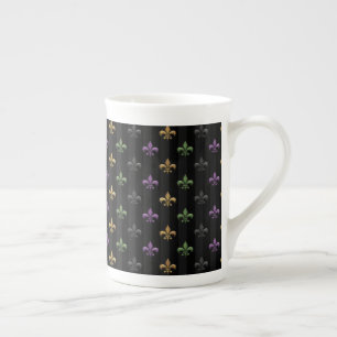 Mardi Gras Colourful Fleur De Lis Dark Vertical Bone China Mug