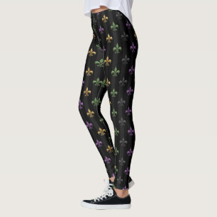 Mardi Gras Colourful Fleur De Lis Dark Vertical Leggings