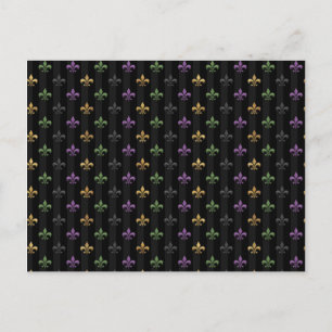 Mardi Gras Colourful Fleur De Lis Dark Vertical Postcard