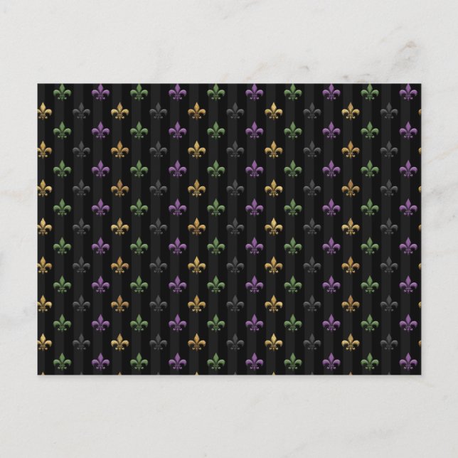 Mardi Gras Colourful Fleur De Lis Dark Vertical Postcard (Front)
