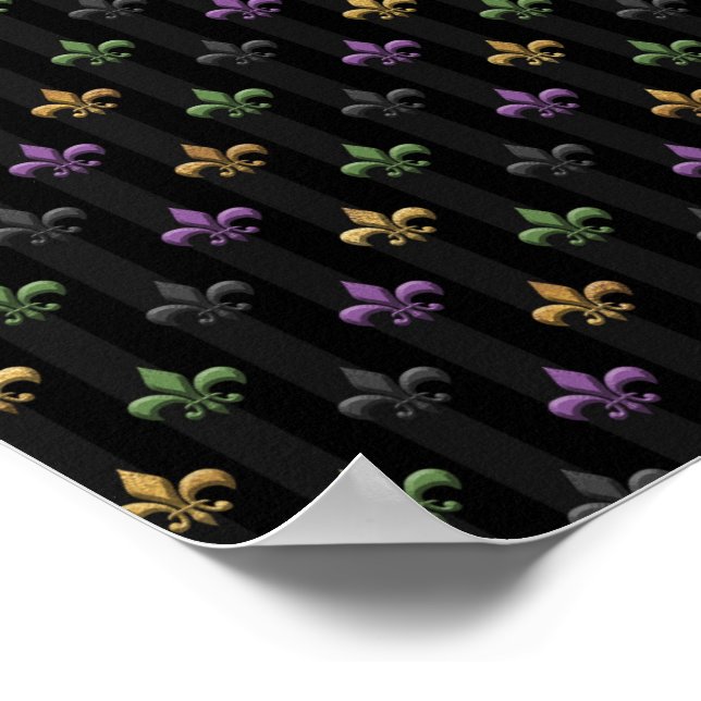 Mardi Gras Colourful Fleur De Lis Dark Vertical Poster (Corner)